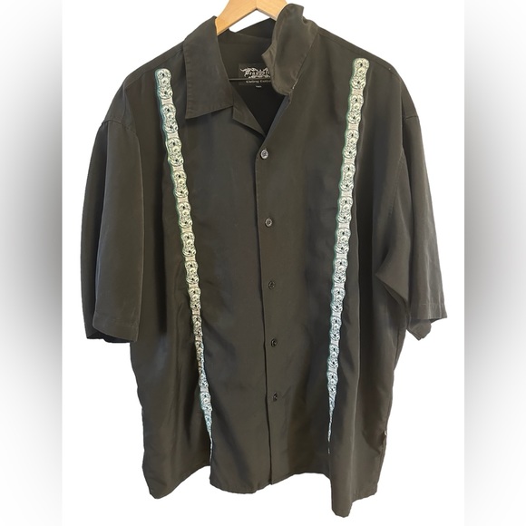 Vintage Dragonfly Clothing Co Shirt Mens XXL Black Grunge Embroidered Skulls Y2K - Picture 1 of 8